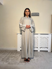 Beige Embroidered 2 piece Emirati Abaya-Nora
