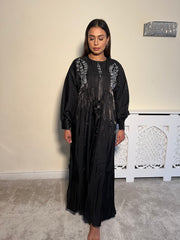 Black Embelished 3 Piece Emirati Abaya-Arwa
