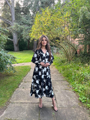 Sienna Black White Floral Midaxi with Pockets