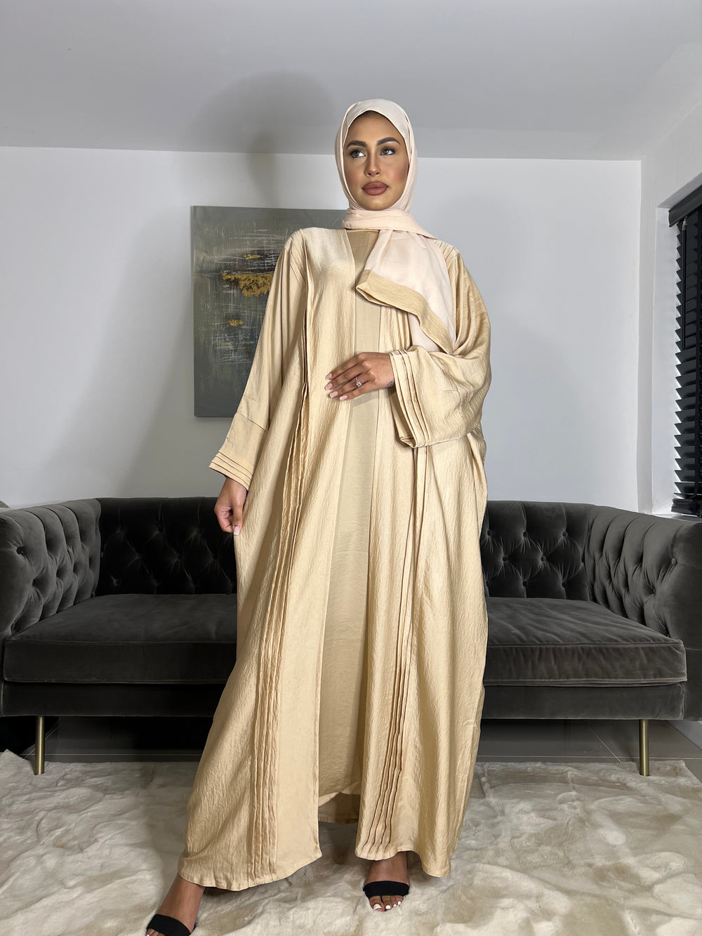Pleat design 3 Piece Emirati Abaya-AMAL