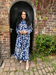 Botanical Blue Maxi Dress With Pockets