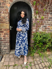 Botanical Blue Maxi Dress With Pockets
