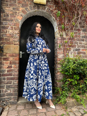 Botanical Blue Maxi Dress With Pockets