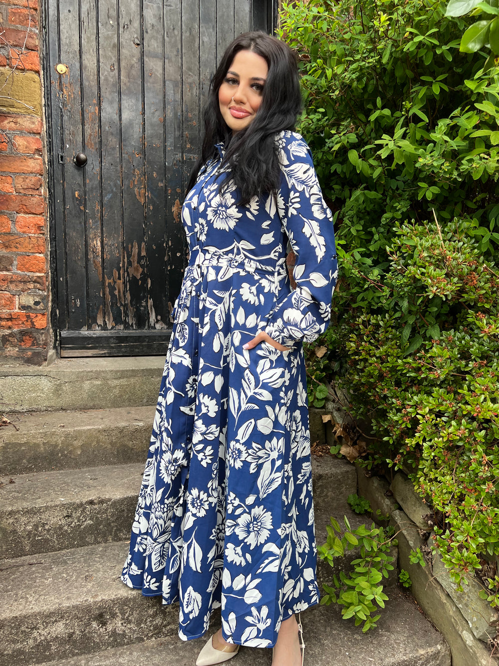Botanical Blue Maxi Dress With Pockets
