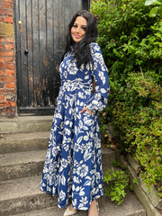 Botanical Blue Maxi Dress With Pockets