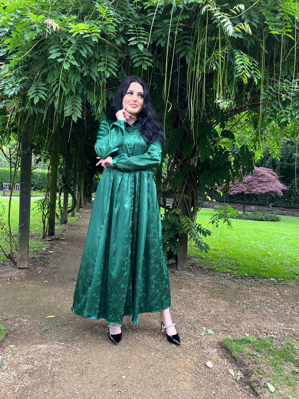 Botanical Two tone Green Maxi Dress With Pockets