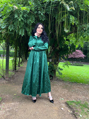 Botanical Two tone Green Maxi Dress With Pockets