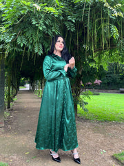 Botanical Two tone Green Maxi Dress With Pockets