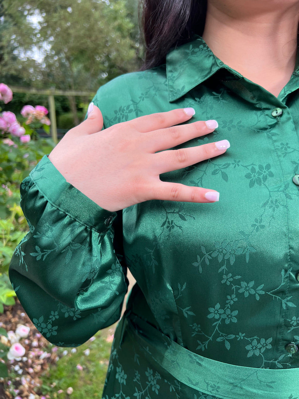 Botanical Two tone Green Maxi Dress With Pockets