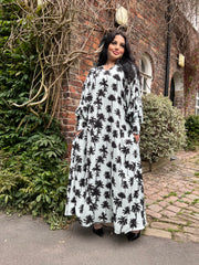 Botanical Monochrome Maxi dress with pockets