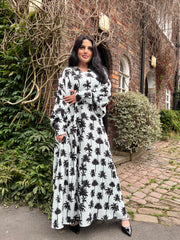 Botanical Monochrome Maxi dress with pockets