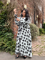 Botanical Monochrome Maxi dress with pockets