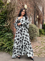Botanical Monochrome Maxi dress with pockets