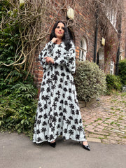Botanical Monochrome Maxi dress with pockets