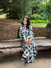 Botanical Monochrome Maxi dress with pockets