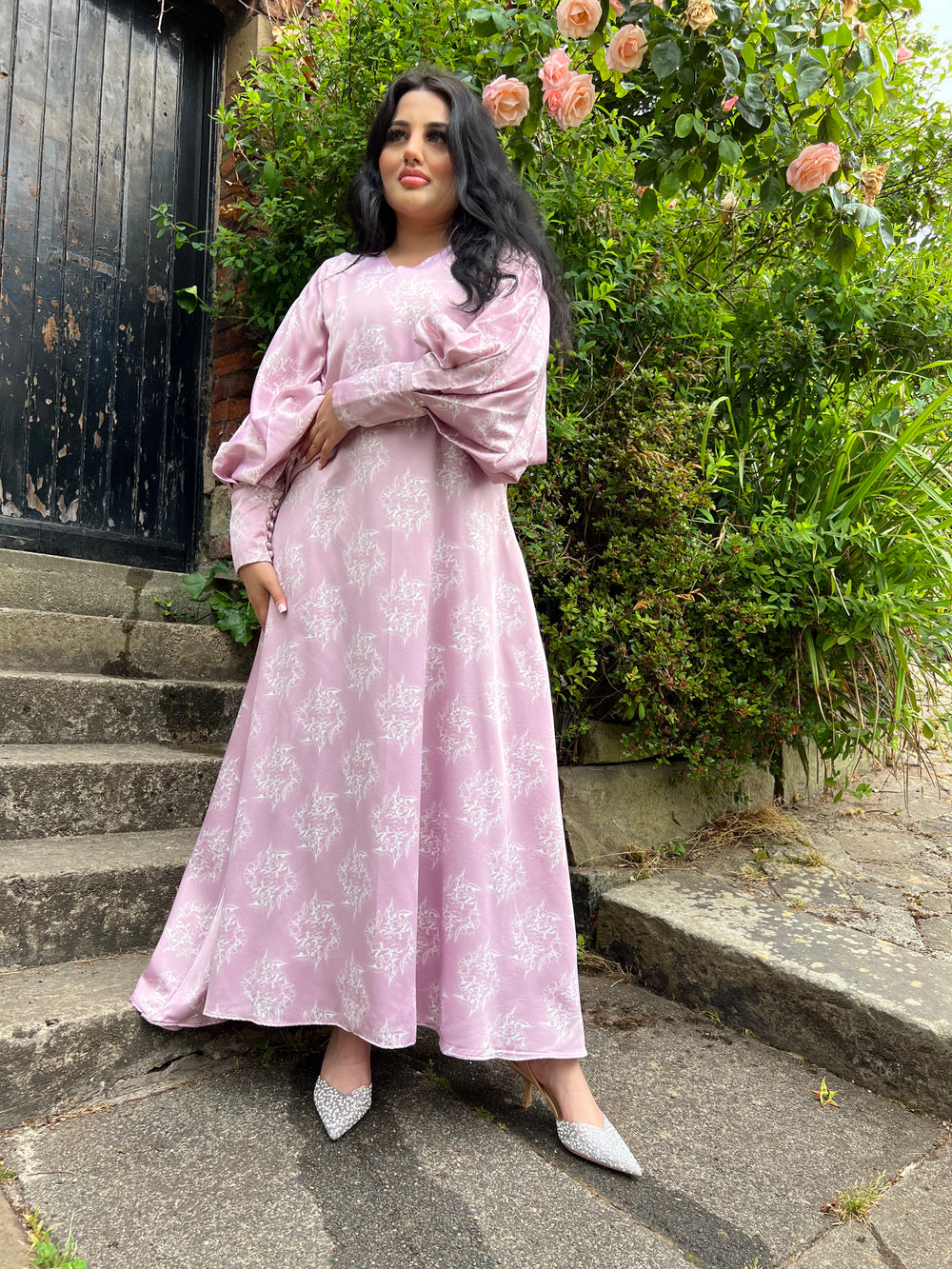 Botanical Pink Maxi dress with pockets