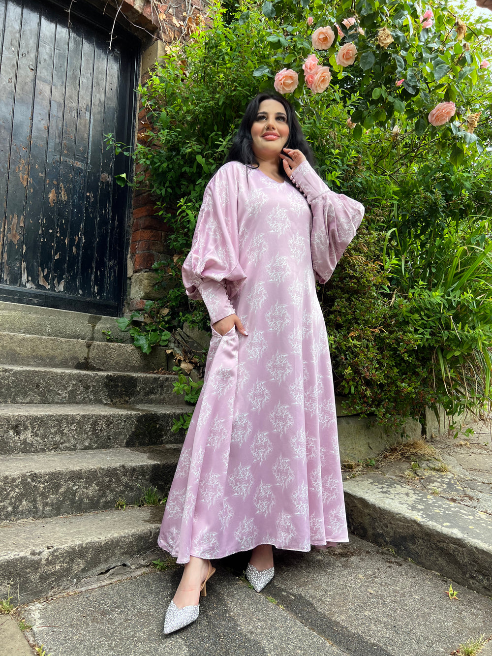 Botanical Pink Maxi dress with pockets