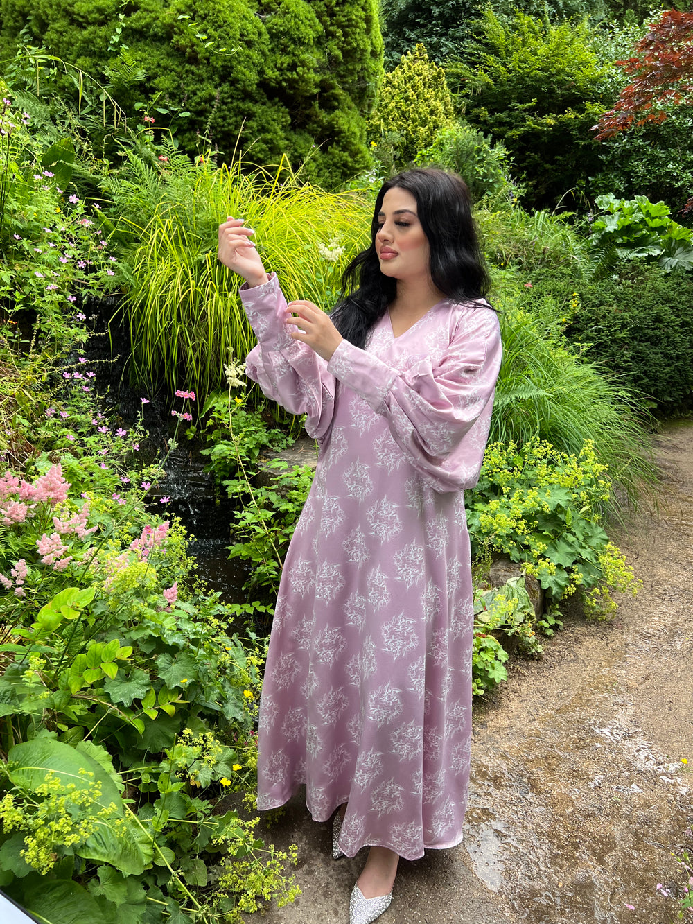 Botanical Pink Maxi dress with pockets