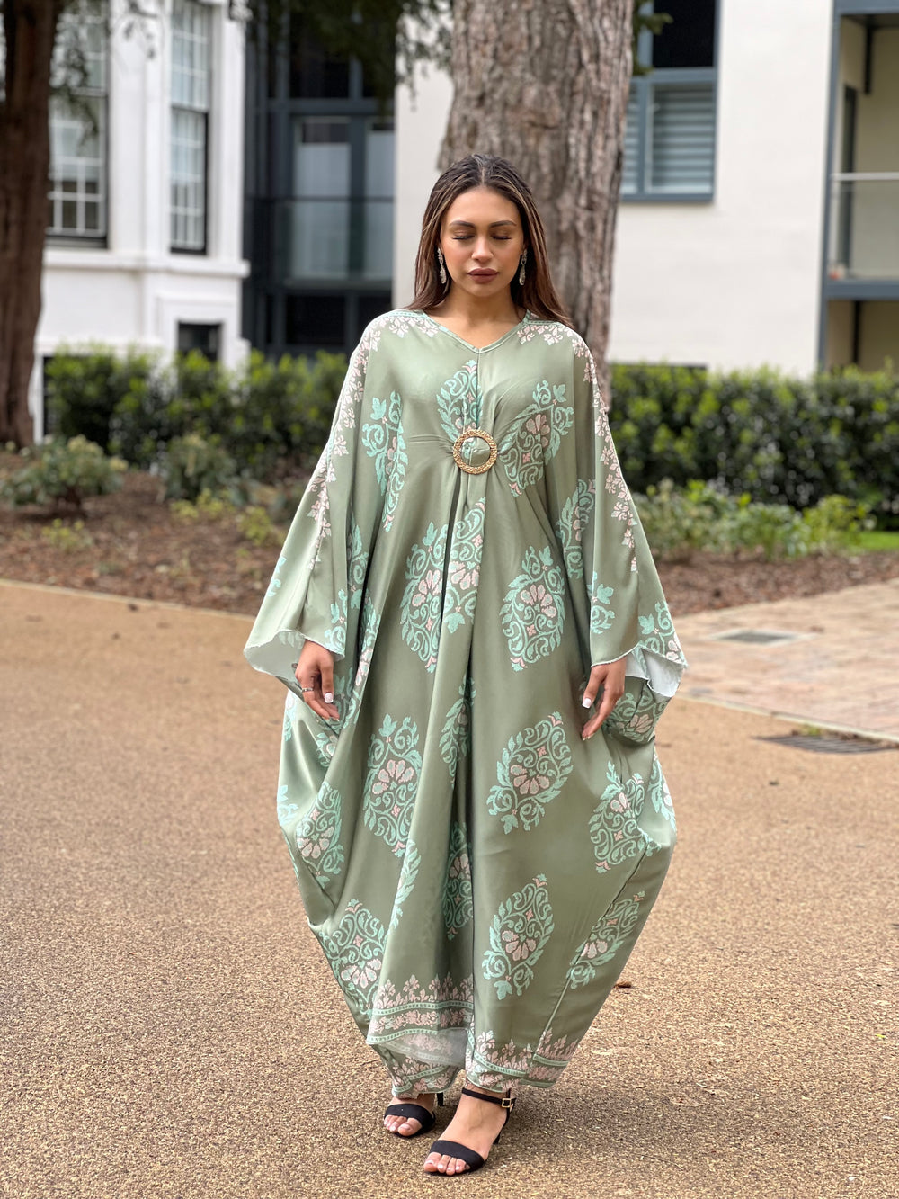 Odessa Green Print Buckle Kaftan