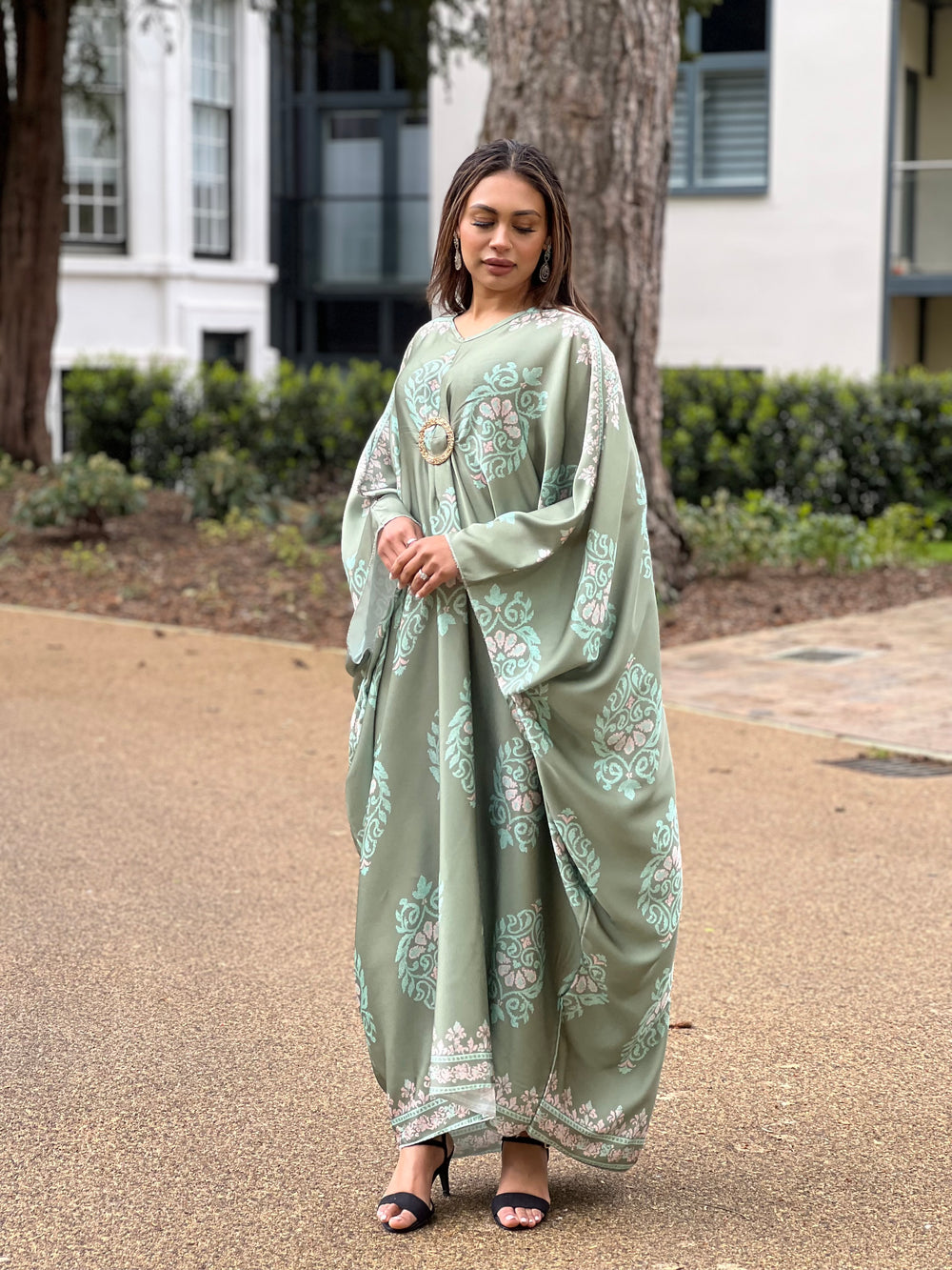 Odessa Green Print Buckle Kaftan