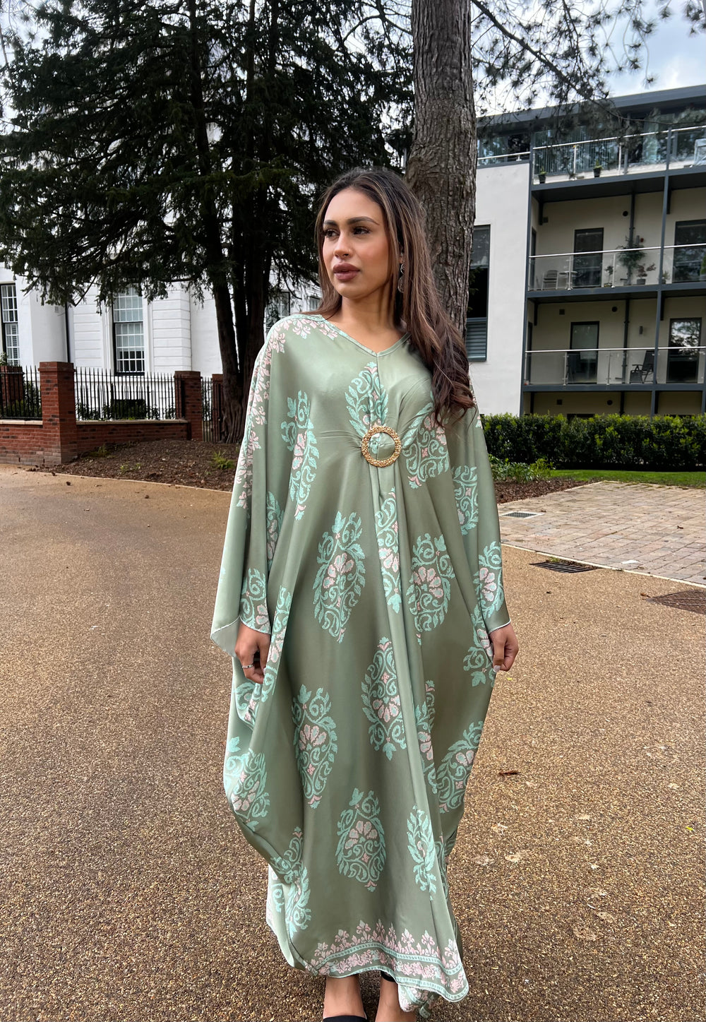 Odessa Green Print Buckle Kaftan
