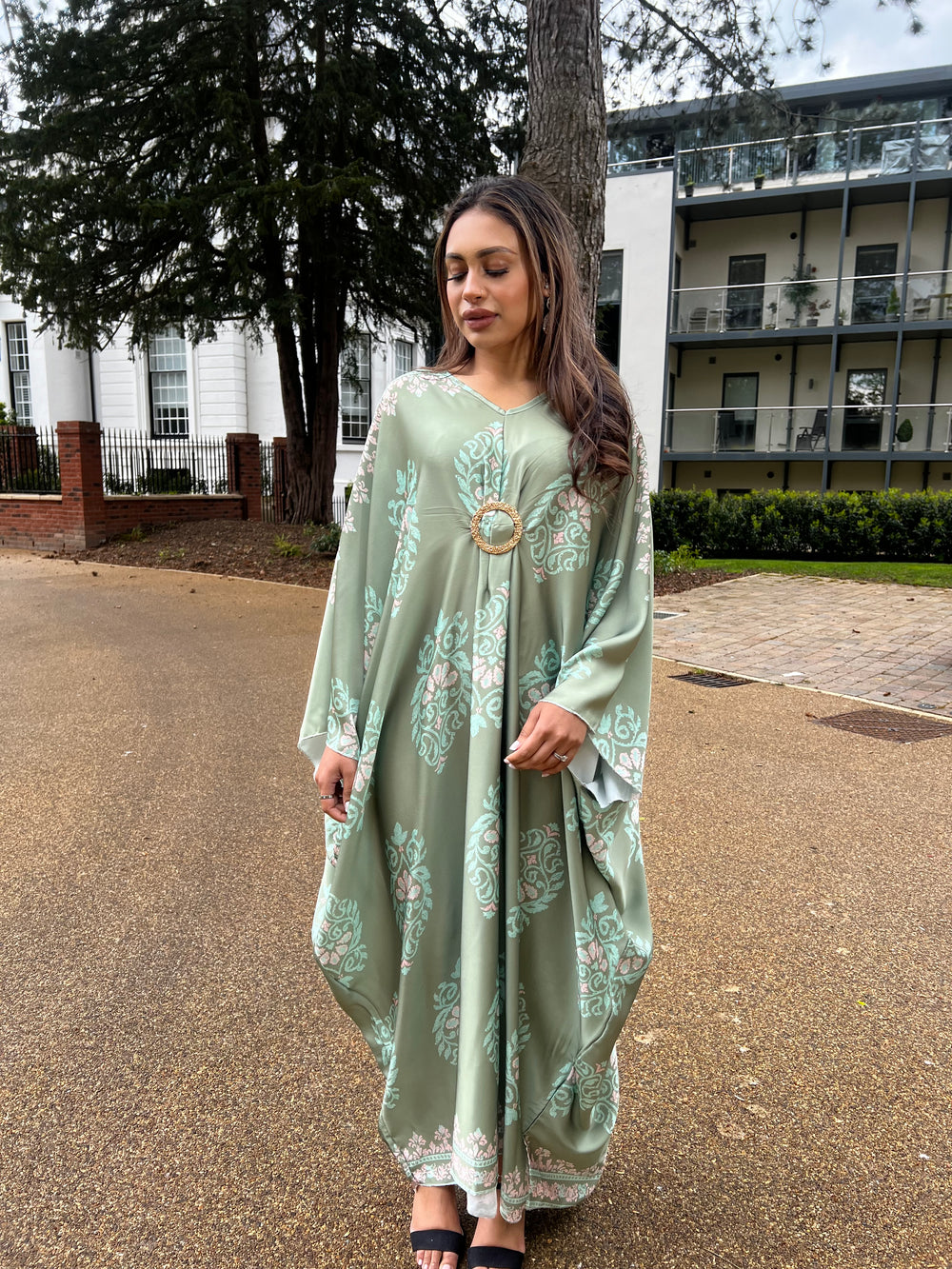Odessa Green Print Buckle Kaftan