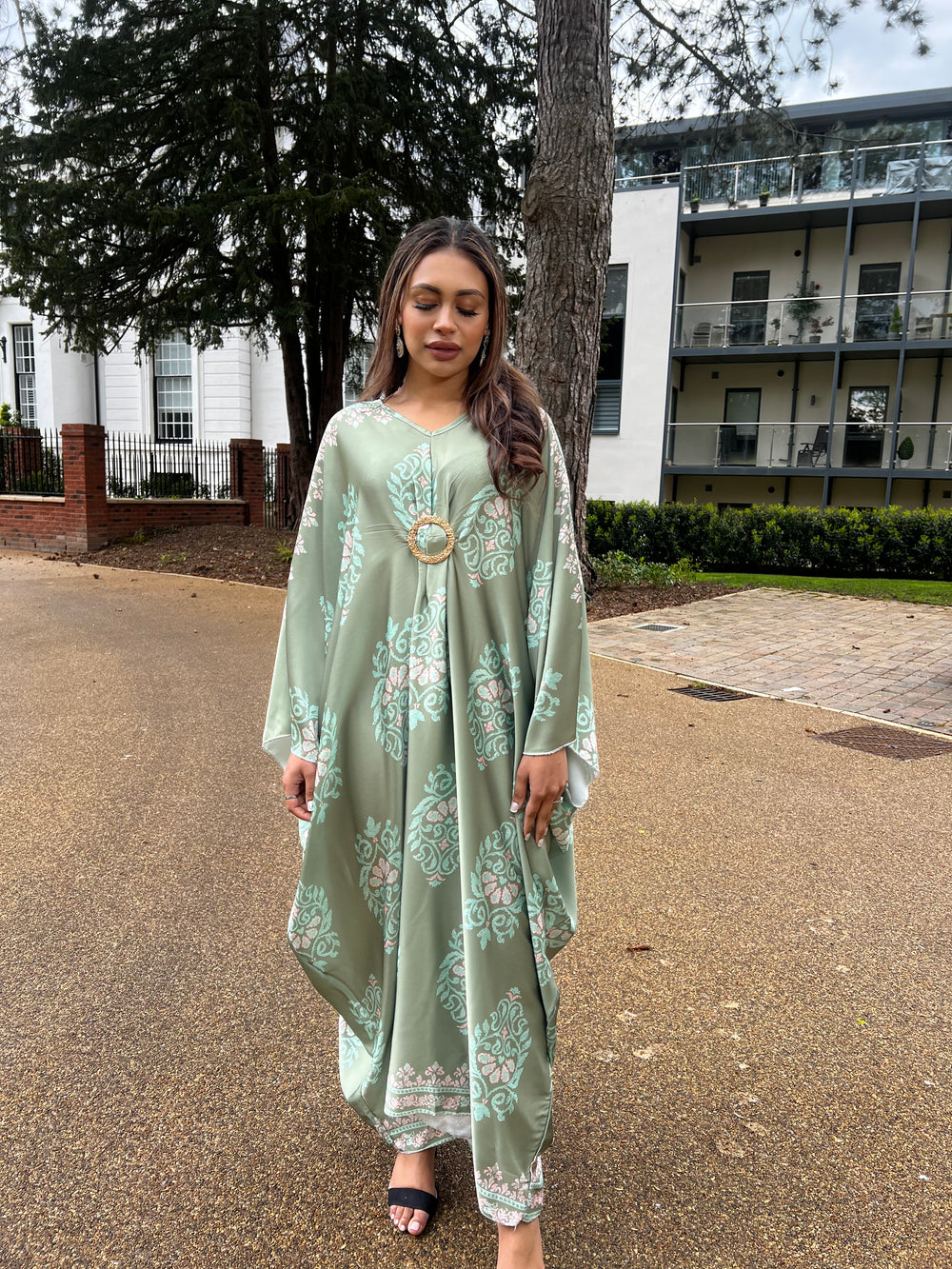 Odessa Green Print Buckle Kaftan