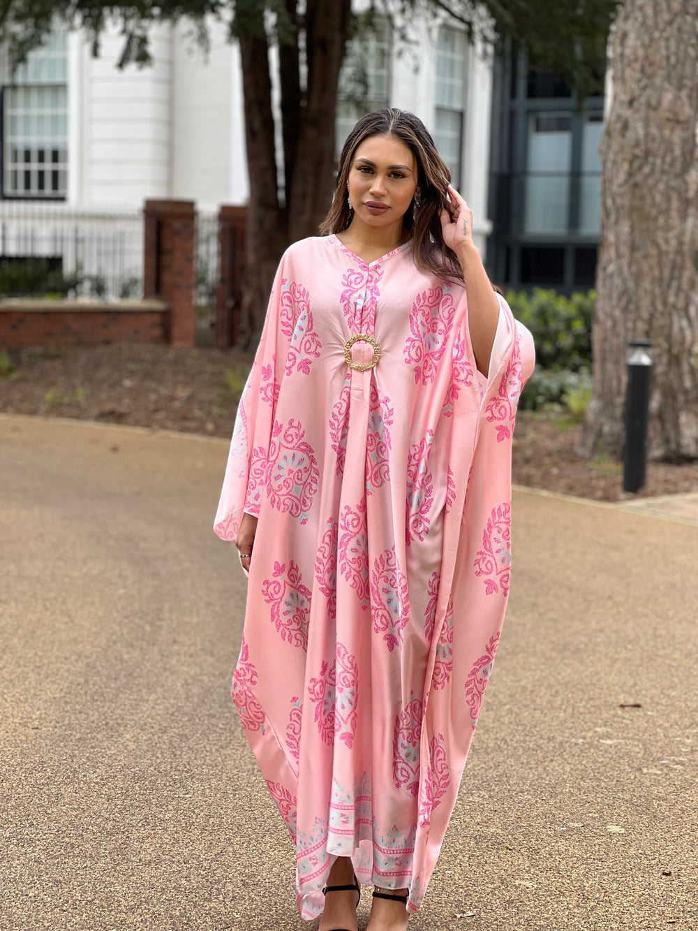 Odessa Pink Print Buckle Kaftan