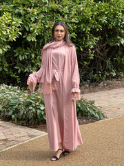 Lace Pink 3 Piece Abaya Set