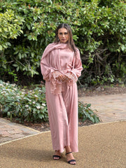 Lace Pink 3 Piece Abaya Set