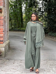 Lace Green 3 Piece Abaya Set