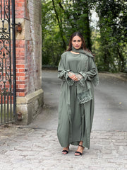 Lace Green 3 Piece Abaya Set