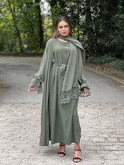 Lace Green 3 Piece Abaya Set