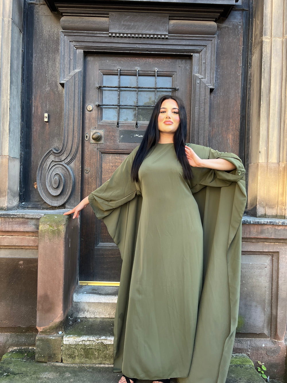 Rossano Khaki Cape Dress