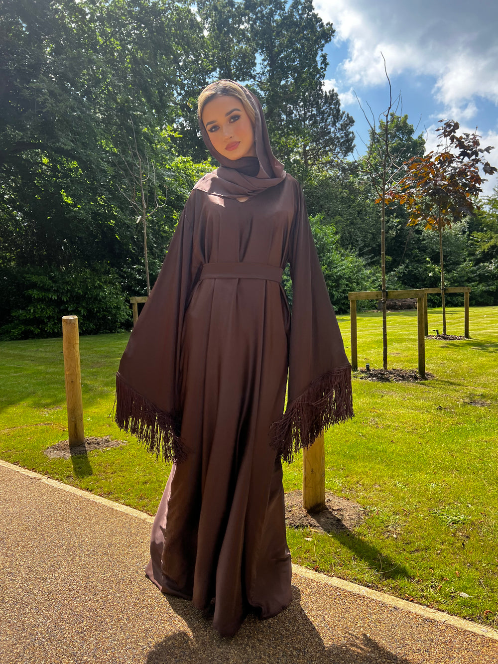 Hafsa Brown Tassel Abaya