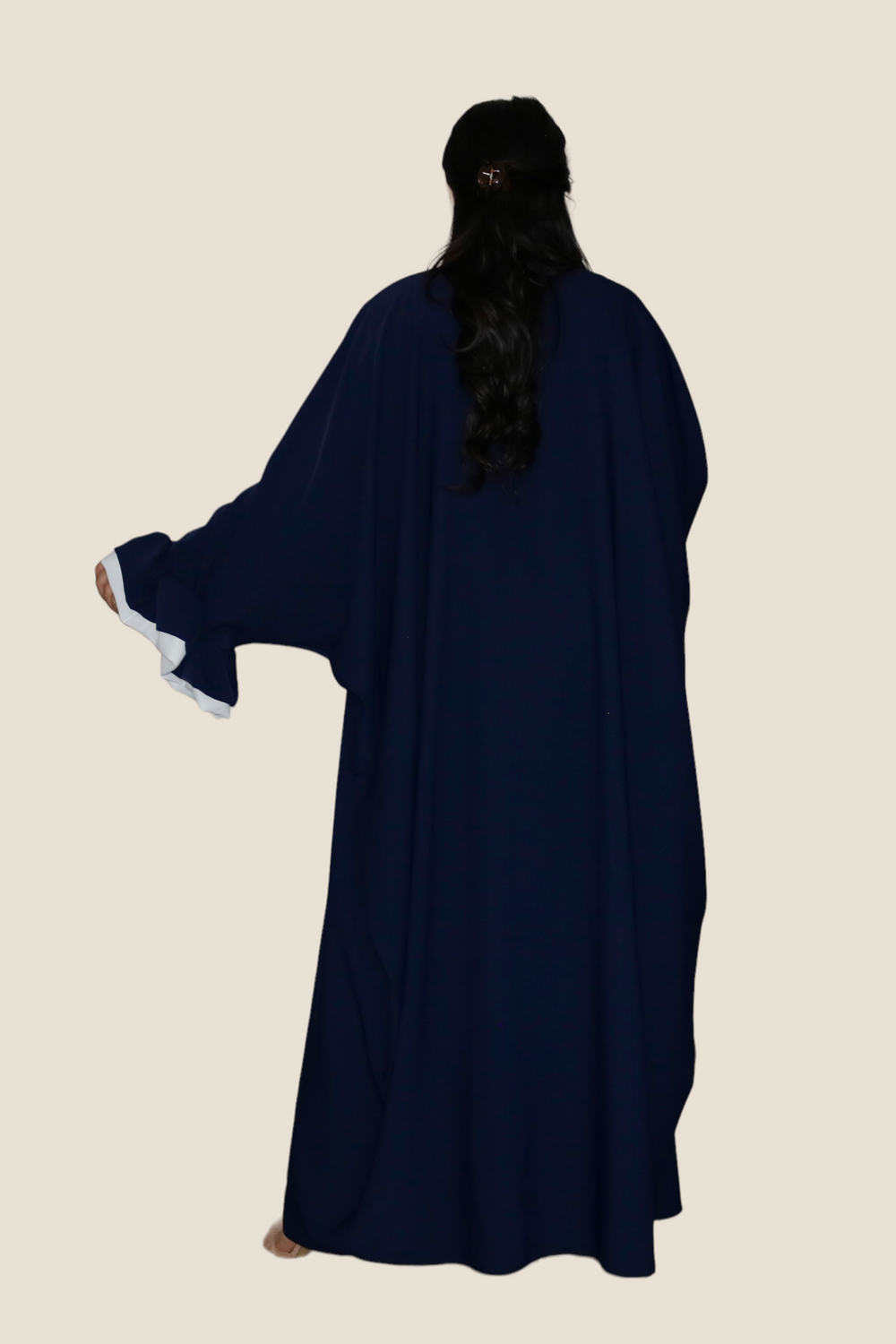 Navy Flower Cuff Open Abaya