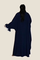 Navy Flower Cuff Open Abaya