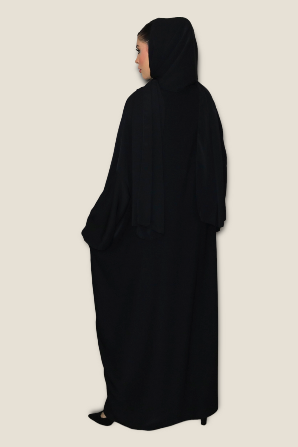 Black Pockets Abaya With In Built Scarf
