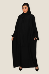 Black Pockets Abaya With In Built Scarf