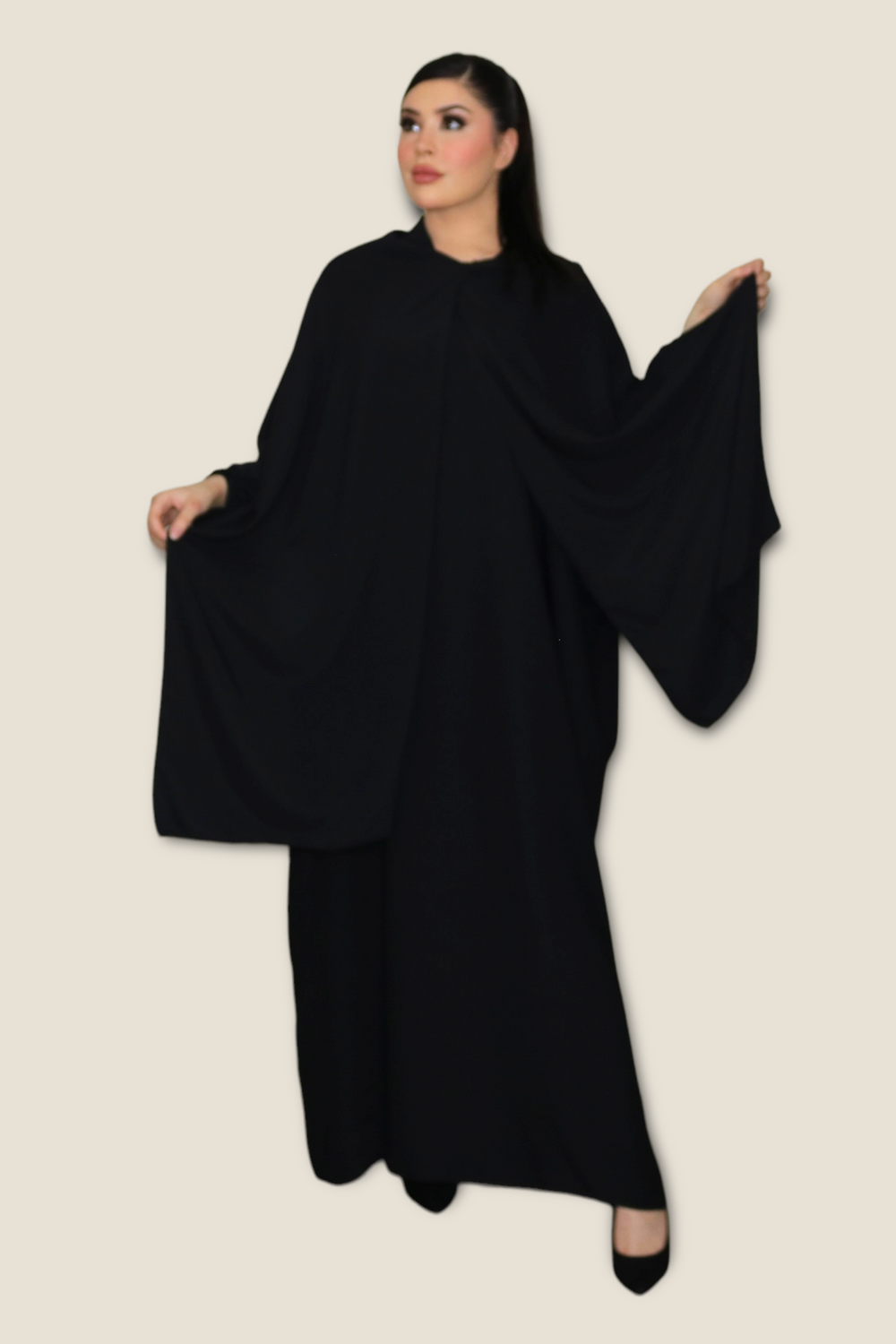 Black Pockets Abaya With In Built Scarf