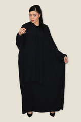 Black Pockets Abaya With In Built Scarf