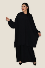 Black Pockets Abaya With In Built Scarf