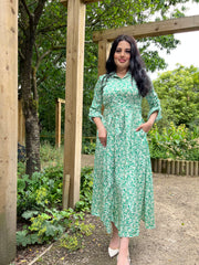 Botanical Green Print Maxi Dress With Pockets
