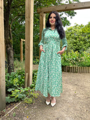 Botanical Green Print Maxi Dress With Pockets