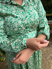 Botanical Green Print Maxi Dress With Pockets