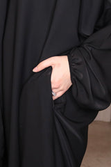 Black Pockets Abaya With In Built Scarf