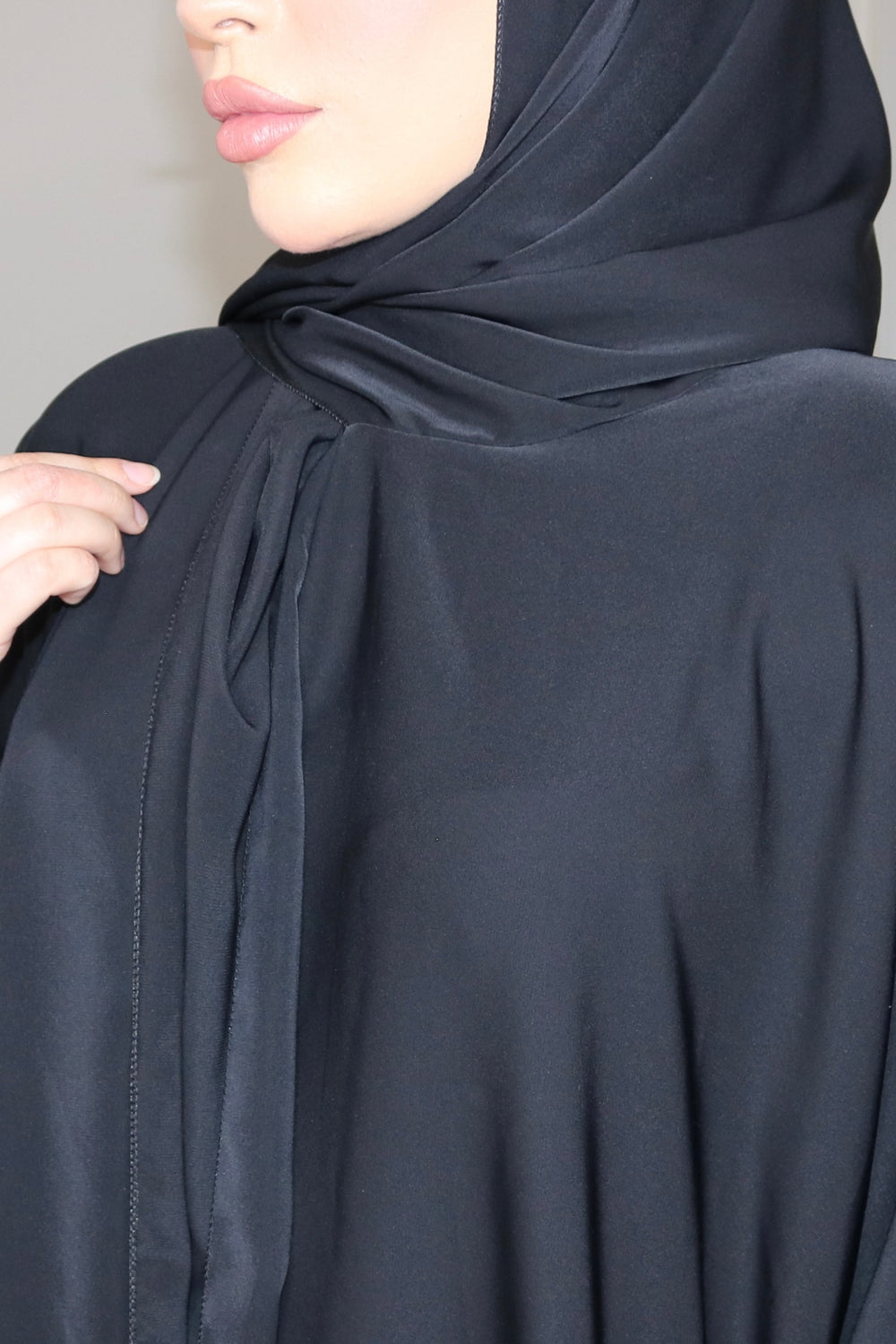 Black Pockets Abaya With In Built Scarf