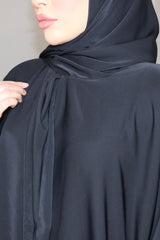 Black Pockets Abaya With In Built Scarf