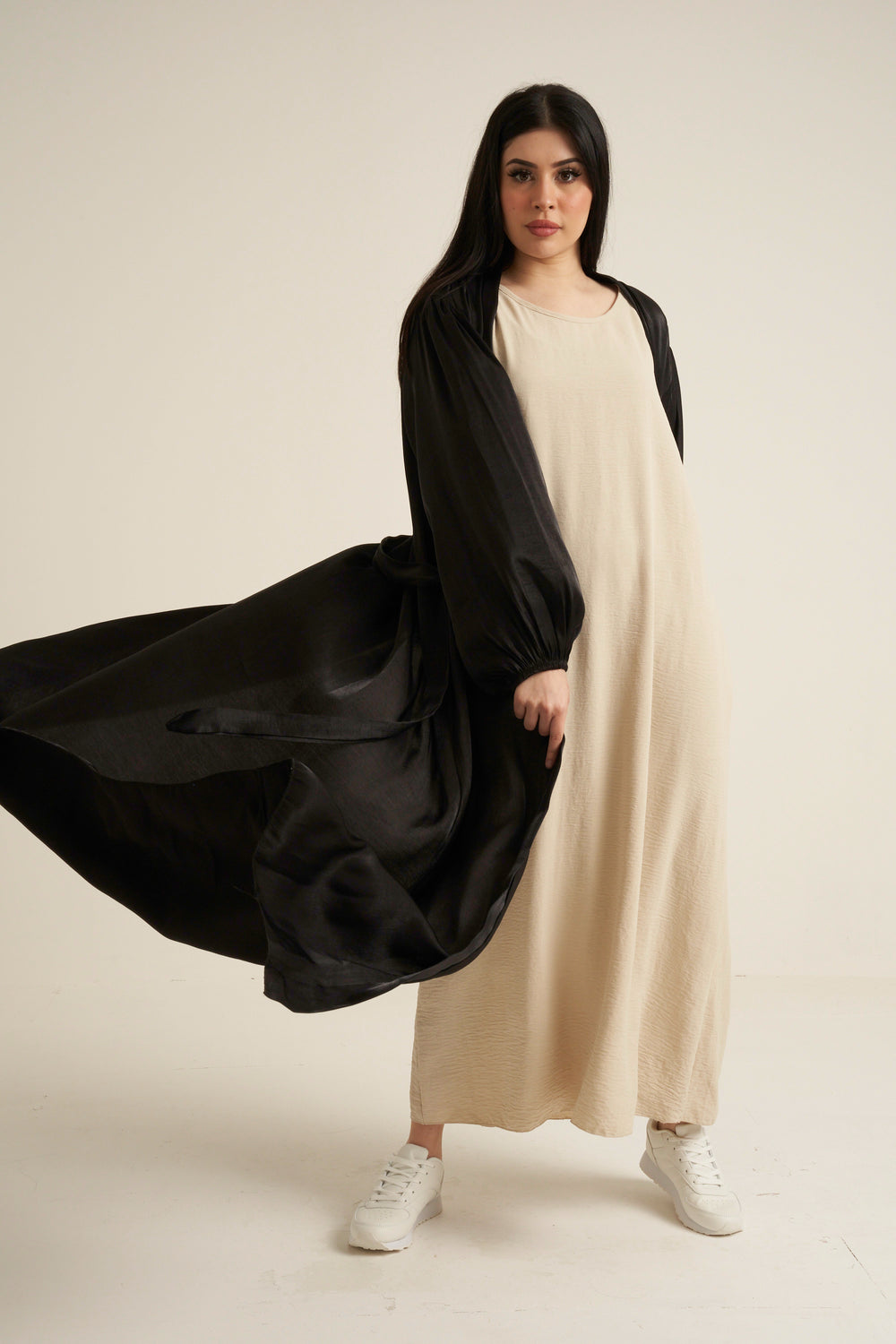 Black Shimmer Open Abaya