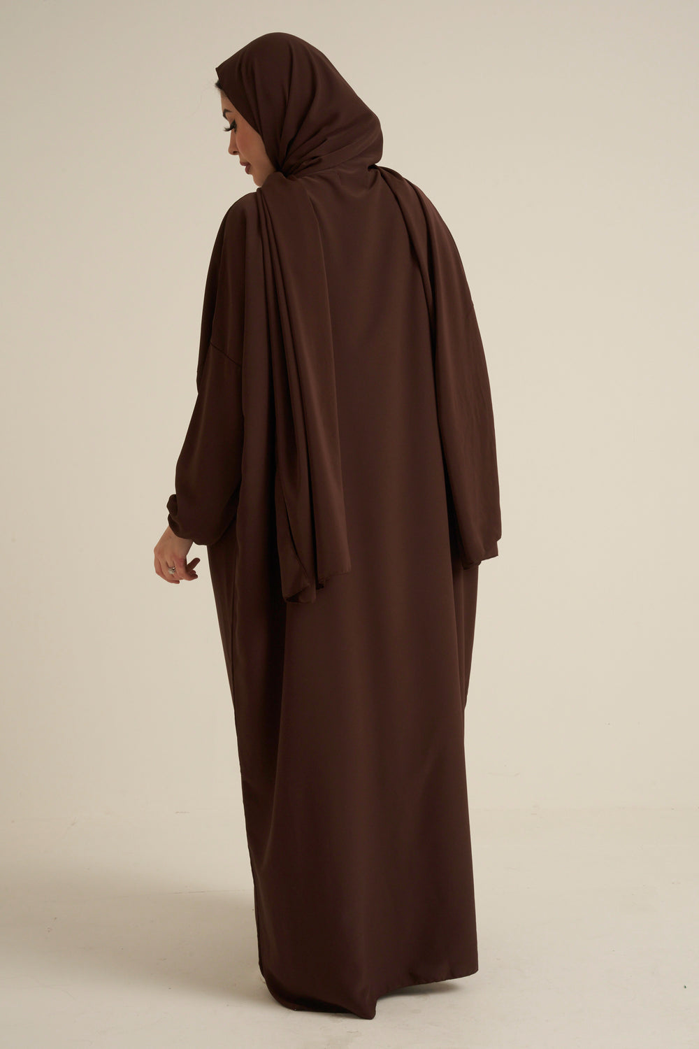 Chocolate Brown Abaya With In Built Scarf
